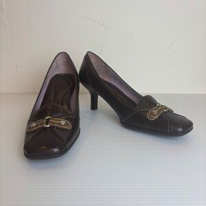 Cole Haan Napa Livi Brown Leather Square Toe Slip On Pumps (Women 9B)